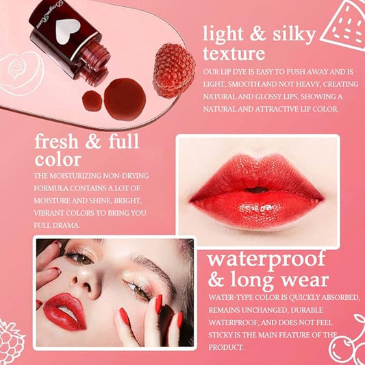 6 Colors Lip Tint Stain Set, Charm Kiss Korean Lip Gloss Plumping Mini Liquid Lipstick, Multi-use Lip and Cheek Tint, Long lasting Non-Stick Cup Waterproof, High Pigment, Vivid Color, Lip Tint Makeup