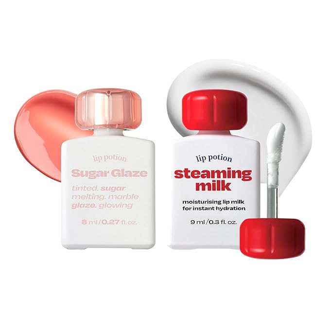 Lip Potion Sugar Glaze No.4 Peach Ball + Steaming Milk | Gloss Tint & Primer Set
