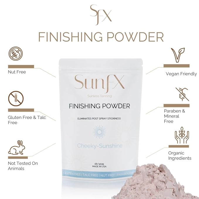 SunFX Post Spray Tanning Finishing Powder 1LB Cheeky Sunshine & Professional Salon Large Fan Brush Combo