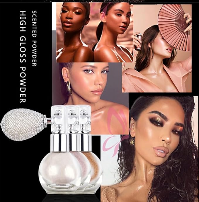 Highlighter Powder Spray Glitter Body Highlighter Spray for Girls Shimmer High Gloss Loose Powder Makeup Mist for Body, Hair, Face and Clothing