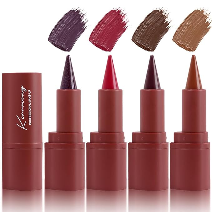 Gradient Matte Lipstick Lip Liner, Eyeliner, Eyebrow Pencil, Flawless Contour Gradual Ombre Effect Crayon Lip Pencil, Long lasting Waterproof Non-Smudging Lip Combo Set(Matte Coffee)