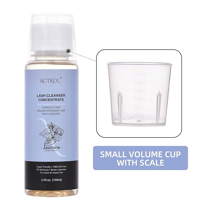 Eyelash Cleanser Concentrate 100ml Jasmine Professional Lash Shampoo Foaming Cleanser Paraben & Sulfate Free Non-lrritating Wash for Extensions Lashes with Salon Home Care-Makes 20 Bottles