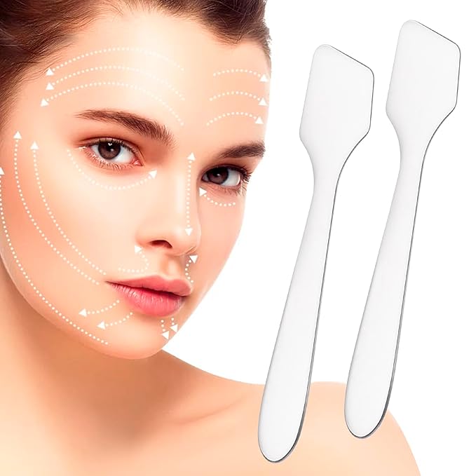 4pcs Mini Metal Makeup Spatula, Reusable Cosmetic Cream Spatulas Spoon, Skincare Scoop Applicator Facial Massage Beauty Tools for Mixing and Sampling Face Eye Cream- Silver
