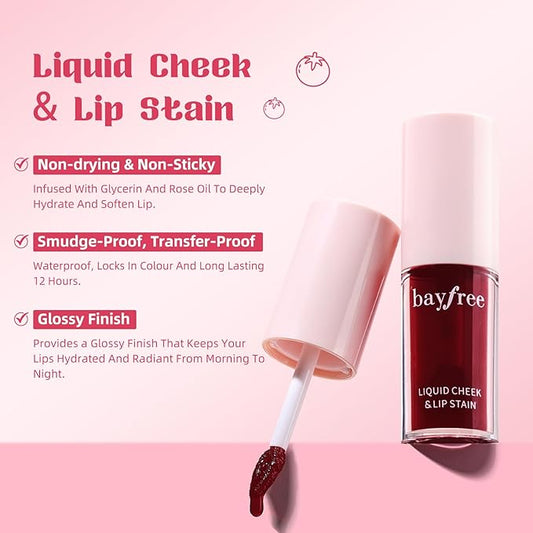 Liquid Cheek & Lip Stain, Korean Lip Tint with Moisturizing & Weightless, Non-Sticky, Long-Lasting, Kiss-proof, All Long-wearing, Vegan Makeup (Rose Cherry)