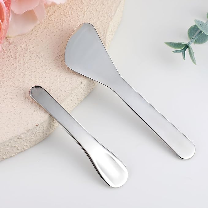 2Pcs Cosmetic Spatula, Mini Metal Cosmetic Spatulas, Makeup Spatulas Skincare Spatula Cream Spatula Beauty Accessories Mixing Sampling Lotions Moisturizers Accessories (Style B)