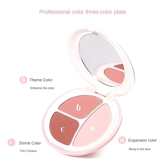 Novo 3-Color Blush Palette - Silky Smooth, Buildable Formula, Natural Radiant Glow, Long-Lasting, No Caking, Suitable for All Skin Tones (02# Warm Tea Apricot, Net Weight: 7.4g)