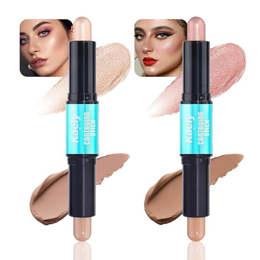 Kaely 2Pcs Cream Bronzer Highlighter Stick,Face Shaping Contouring Sticks,Cheek Contour Palette Kit for Beginners,maquillaje contorno en crema Bronzing Concealer Stick,Brightens & Shades Makeup,01+03