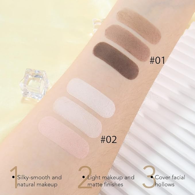 Matte Shimmer Highlight Bronzer Powder Palette with Mirror for Face Cheek Contour Brightening,Buildable Coverage Natural Makeup,Ultra Sculpt Nose Shadow (Matte white brighten brige with mirror)