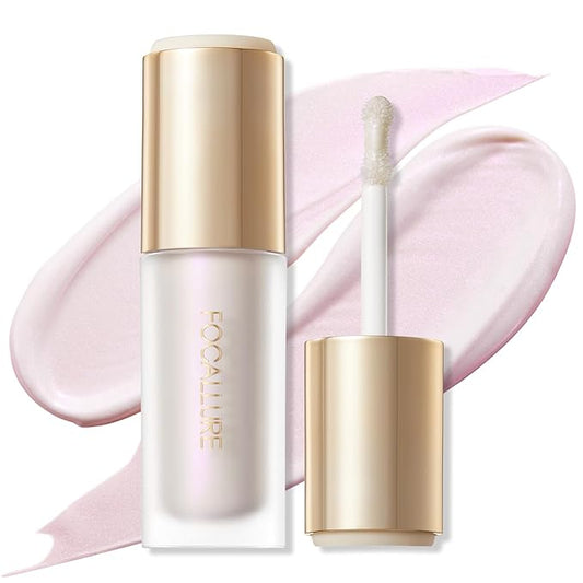 FOCALLURE Shimmer Liquid Highlighter, Smooth Cream Formula and Non-greasy Finish,Delivers a Natural Glow, Long Lasting Illuminator Highlighter Face Enhancing Makeup,Violet Ray