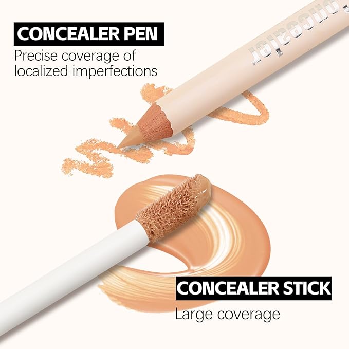 Camo Concealer Stick and Pencil Set, Full Coverage Concealer Kit, Lightweight Long Lasting Liquid Concealer for Women All-Day Wear