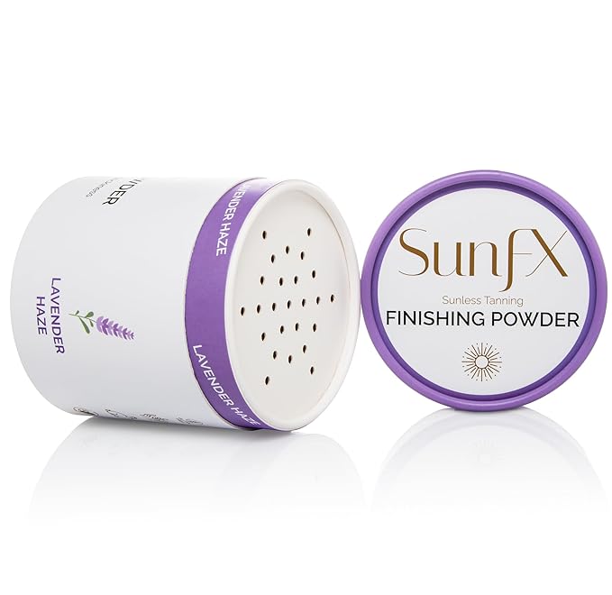 SunFX Post Spray Tan Translucent Finishing Powder | Talc-Free Bronzing & Setting Powder | Lightweight Shimmer Glow Enhancer | Vegan, Non-Comedogenic, Matte Finish | Sunless Tanning (lavender Haze)