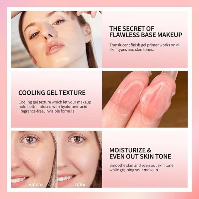 AKARY Gel-Based & Hydrating Face Primer For Smoothing Skin & Gripping Makeup with Vitamin C, Vitamin E, Retinol, Long-Wear Foundation Face Primer for Oil Control, Even Fine Lines, 0.81 Fl Oz, 04 Grape
