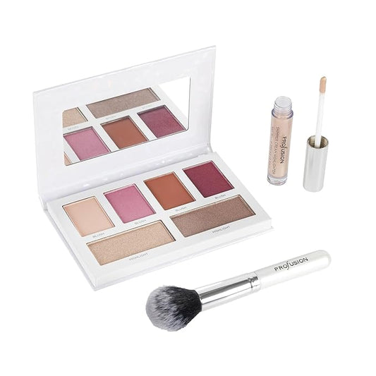Profusion Cosmetics Beauty Box Blush and Highlight Collection, Includes 6 Blush and Highlight Shades, 1 Face Brush and Shimmer Cream Highlighter