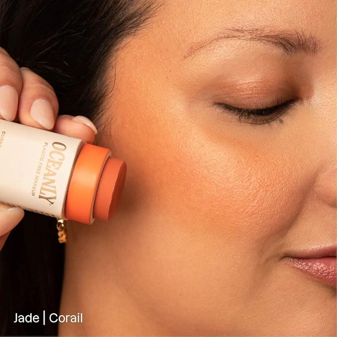 Bundle of ATTITUDE Oceanly EWG Verified, Plastic-Free, Vegan, Blush, Corail, 0.3 Oz + Bronzer, Ebony, 0.3 Oz+ Highlighter, Sunset Glow, 0.3 Oz + Lip Gloss, Ginger, 0.12 Oz