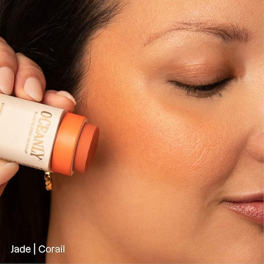 Bundle of ATTITUDE Oceanly EWG Verified, Plastic-Free, Vegan, Blush, Corail, 0.3 Oz + Bronzer, Ebony, 0.3 Oz+ Highlighter, Sunset Glow, 0.3 Oz + Lip Gloss, Ginger, 0.12 Oz