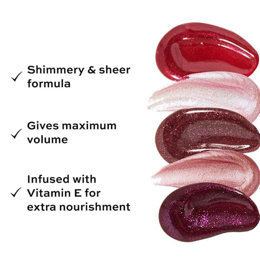 Revolution Shimmer Bomb Lip Gloss, Lip Tint Infused With Vitamin E, Shimmery Finish, Comes In 6 Colors, Sparkle