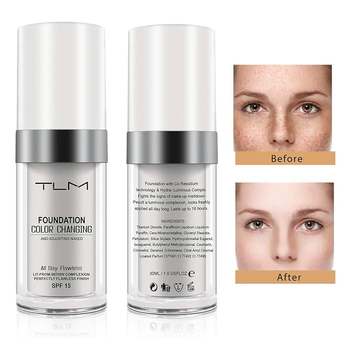 3PCS TLM Concealer Cover Cream, Flawless Colour Changing Warm Skin Tone Foundation Makeup, Base Nude Face Liquid Cover Concealer