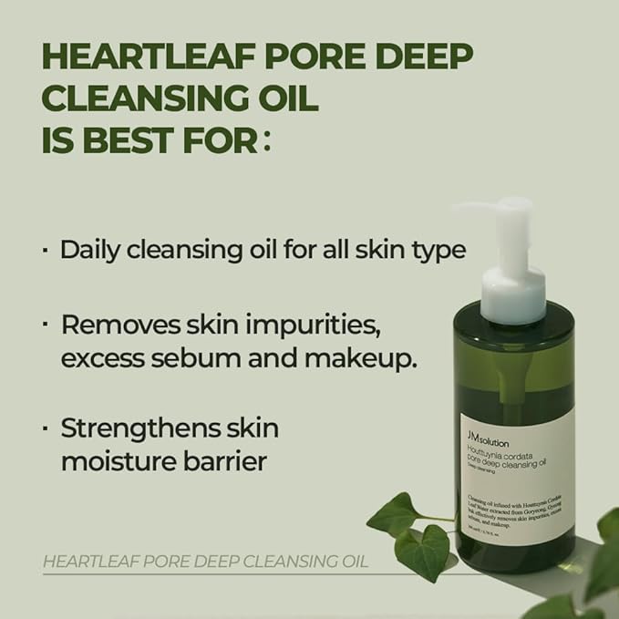 JMsolution Heartleaf Cleansing Oil - Deep Cleansing, Heart Leaf Water, Gentle Exfoliation, Hydration and Soothing, Non-Irritating, removes impurities, excess sebum, dead skin cells