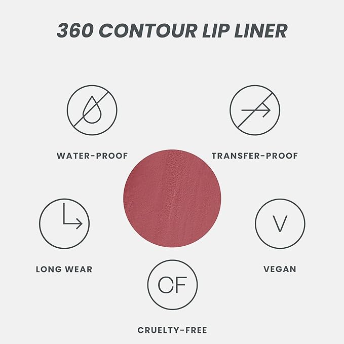 Wonderskin Lip Liner Pencil - 360 Contour Lipliner, Long Lasting, Sharpenable, Waterproof and Transfer-Proof Nude Lip Liner Pencil (Rosewood)
