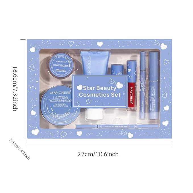 LAMUSELAND Makeup Kit for Women Girls Full Kit, 8 Pieces All in One Professional Makeup Gift Set, include Eyeliner, Eyebrow Pencil, Mascara, Lipsticks, Foundation, Face Powder and Skin Concealer (C)