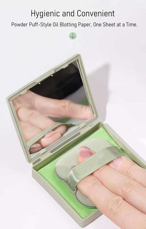 200 Sheets Oil Blotting Paper with Mirror, Puff, and Refill Pack – Face Oil Absorbing Sheets for Oil Control and Makeup Touch-Ups (200 Sheets)