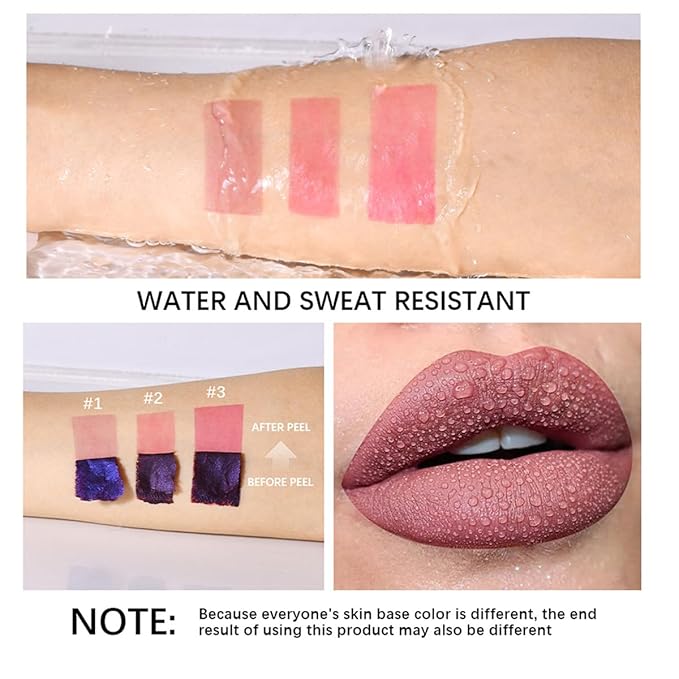 3 Pcs Peel Off Lip Stain Lip Tint Set, Long-Lasting Matte Liquid Lipstick Nude Lip Gloss, Waterproof Non-stick Cup Lip Makeup for Women