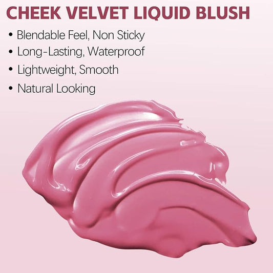 Boobeen Soft Liquid Blush Tint Cheek Blusher, Cream Blush Face Makeup with Cushion Applicator, Long Lasting, Moisturizing, Leaving a Matte Dewy Makeup Look