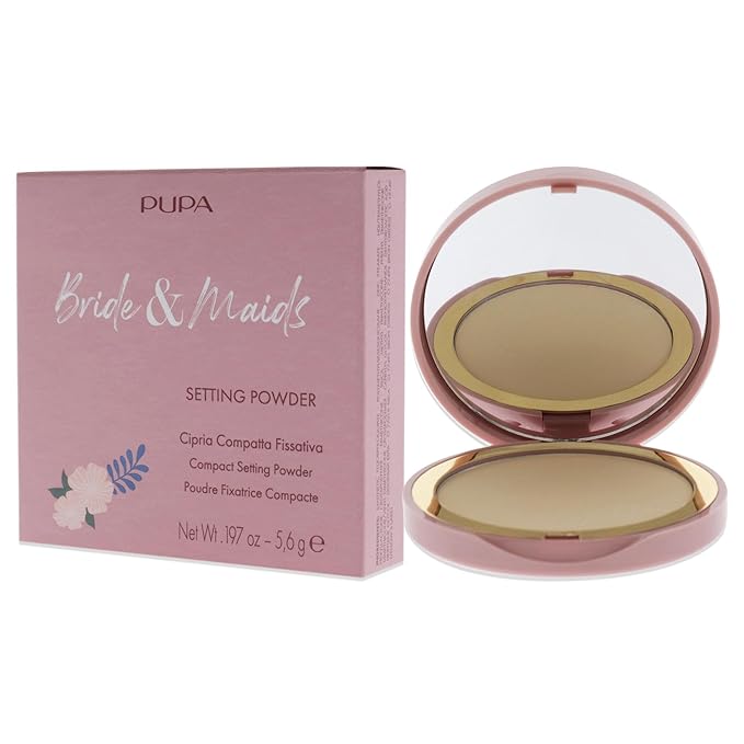 PUPA Milano Bride and Maids Setting Powder 001 Bride Veil - Ultra-Fine, Lightweight Matte Powder for All-Day Radiance - Use on Bare Skin or Over Foundation and Concealer - With SPF 15-0.2 oz