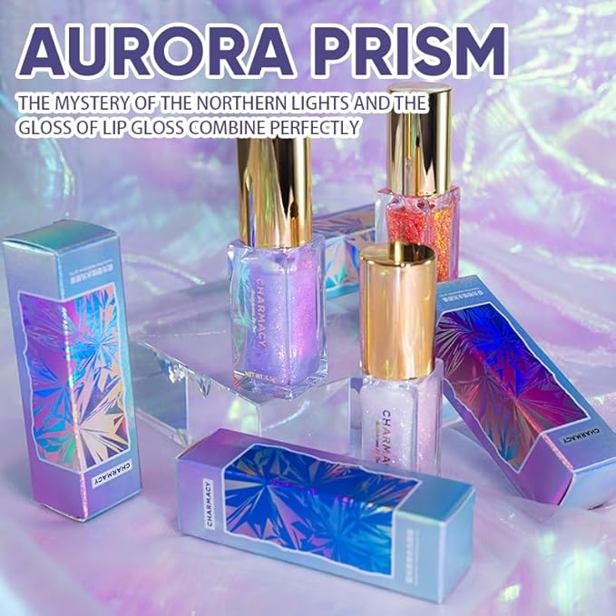 CHARMACY Aurora Chameleon Moisturizing Lip Gloss, MultiColor Shifting Shimmer Lip Gloss, Hydrating Non-Sticky Formula Glitter Lip Glaze, Easy to Apply, Long-Lasting, High-Shine Sheer Finish #05