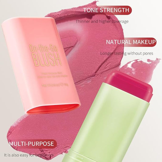 Multi-Use Makeup Blush Stick for Cheeks, Cream Blush Wand, Tinted Solid Moisturizer Stick for Cheek Eyes Lip Tint, Natural Nude Makeup, shypink