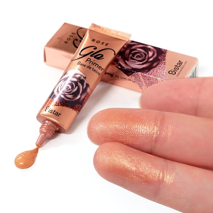 Sistar Rose Glo Primer - Base De Teint Liquid Glow Primer Sparkle Glitter Prime Foundation Prep Rose Gold Infused With Rose Water