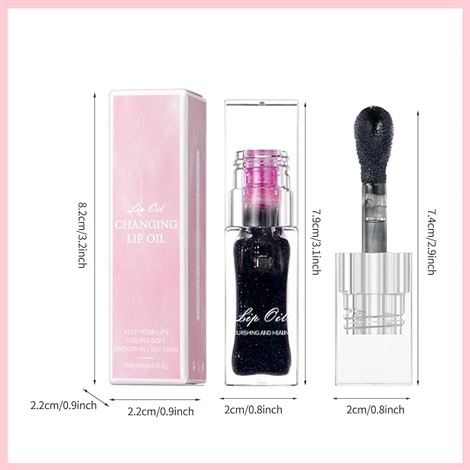 Erinde Magic Color Changing Lip Oil, Moisturizing Lip Glow Oil, Plumping Shimmer Big Brush Tinted Lip Balm, Long Lasting Nourishing Non-sticky Fresh Texture Lip Gloss