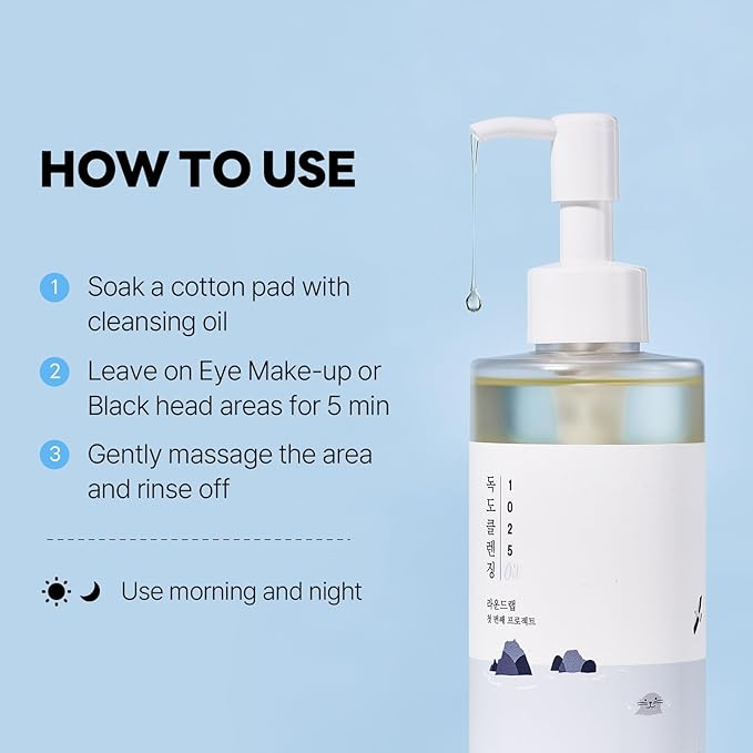 ROUND LAB 1025 Dokdo Cleansing Oil | Fresh and light oil cleanser for all skin types, Amazing blackhead removal, Dissolve impurities and increase moisture retention, Alcohol-Free (6.76fl.oz)