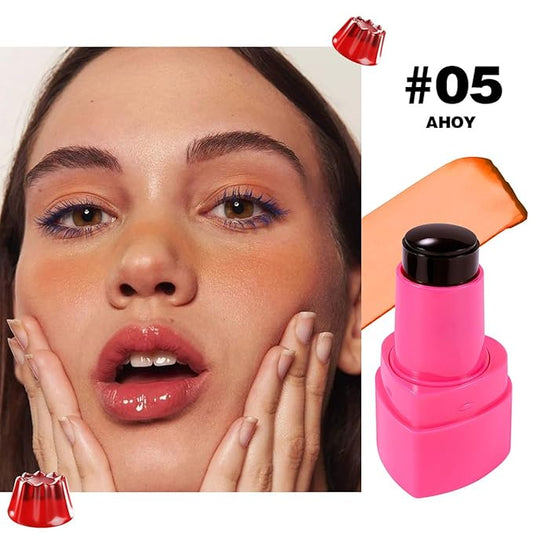 5 Colors Hydrating Lip & Cheek Tint, Long-Lasting Jelly Blush Stick with Cooling Effect, Watercolor-Like Finish (# 05)