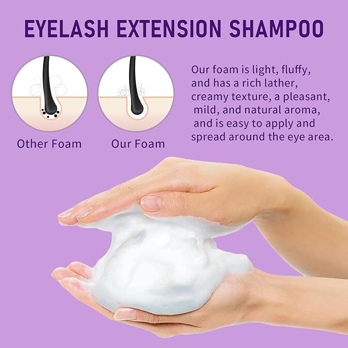 Lash Shampoo Bulk, Eyelash Cleanser for Extensions 1 Liters, Safe Makeup Remover, Non-irritating or Burning Formula Eyelid Foaming Cleanser for Professional Salon and Home Use (Lavender-1L)