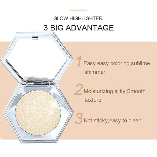 Shimmering Face Highlighter Makeup Palette Glitter Face Highlight Contouring Makeup Palette Smooth Glitter Powder Nose Eye Contour Palettes Glow Illuminator for Face & Body Cosmetics (Champagne Gold)