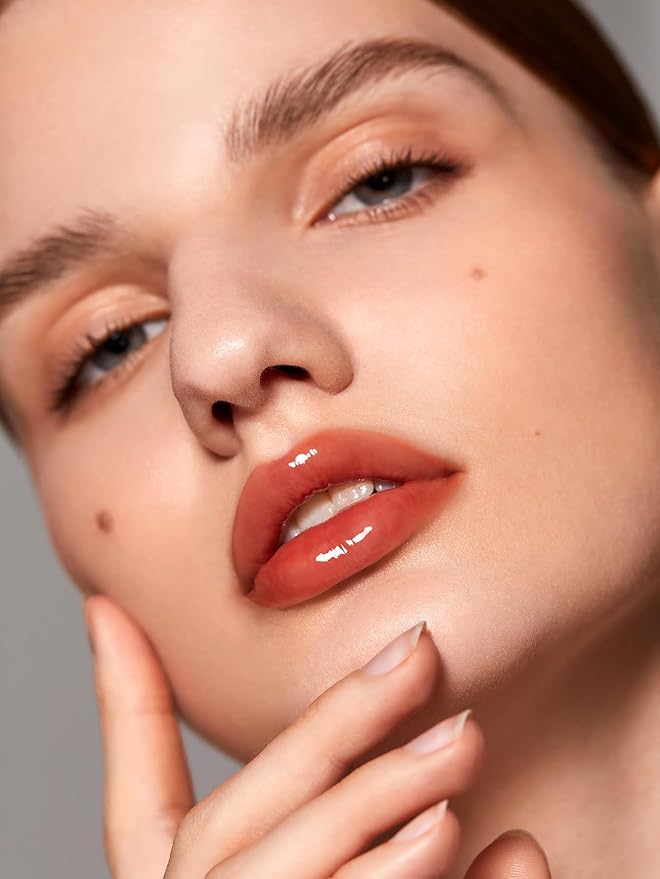 SHEGLAM Glaze Daze Lip Gloss Shiny Tinted Lip Gloss High Gloss Finish Plumping Lip Care Nourishing Not Easy to Fade Liquid Lip Cosmetics-Dark Peach