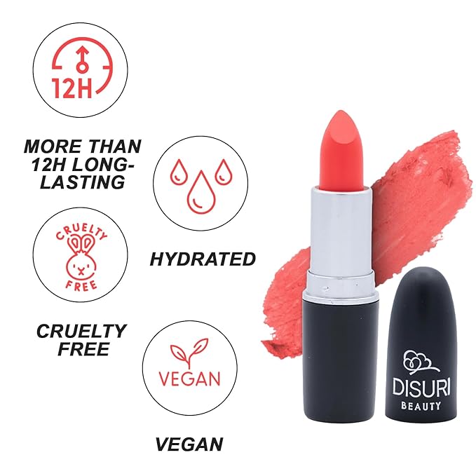 Matte Bullet Long Wear Lipstick - Vegan and Cruelty-Free - Smudge and Waterproof Matte Lipstick with Moisturizing Formula - All Day Comfort - (Spicy Coral #05)