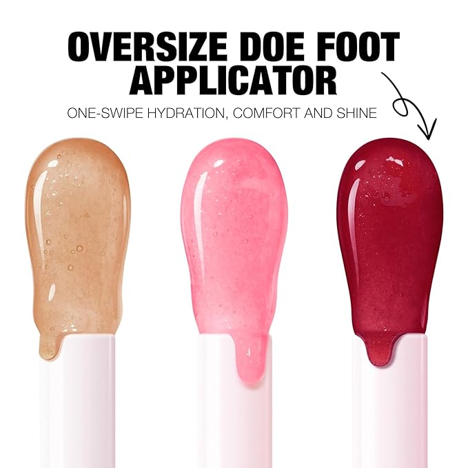 Jolilab Hydrating 2 Pcs Lip Oil - Oversize Doe Foot Applicator for One - Swipe Shine & Comfort, Hybrid Formula for All - Day Nourishment, Non - Sticky.