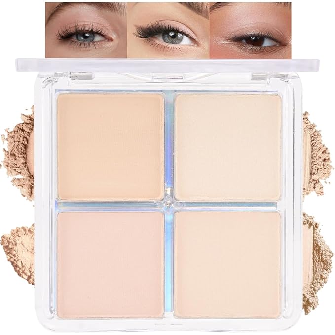4 Colors Light Beige Nude Pink Ivory Eye Shadow Powder Palette Makeup, Neutral Matte Shimmer Cream Quad Eyeshadow Palette for Women Highly Pigmented Waterproof, paleta de sombras de ojos, Vegan, 10
