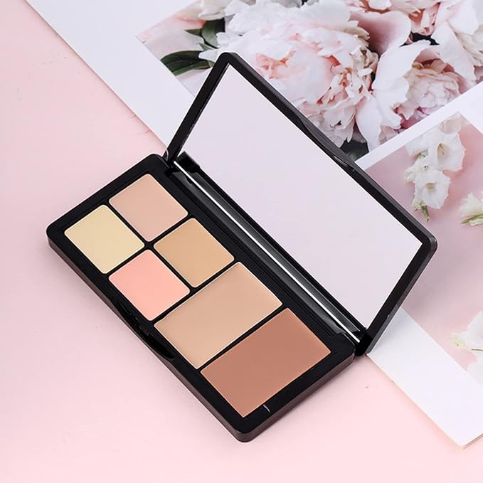 6 Colors Correcting Concealer Palette, Makeup Cream Contour Palette with Brush, Contouring Foundation Highlighting Concealer Palette for Conceals Dark Circles, Redness, Acne, Blemish(B)