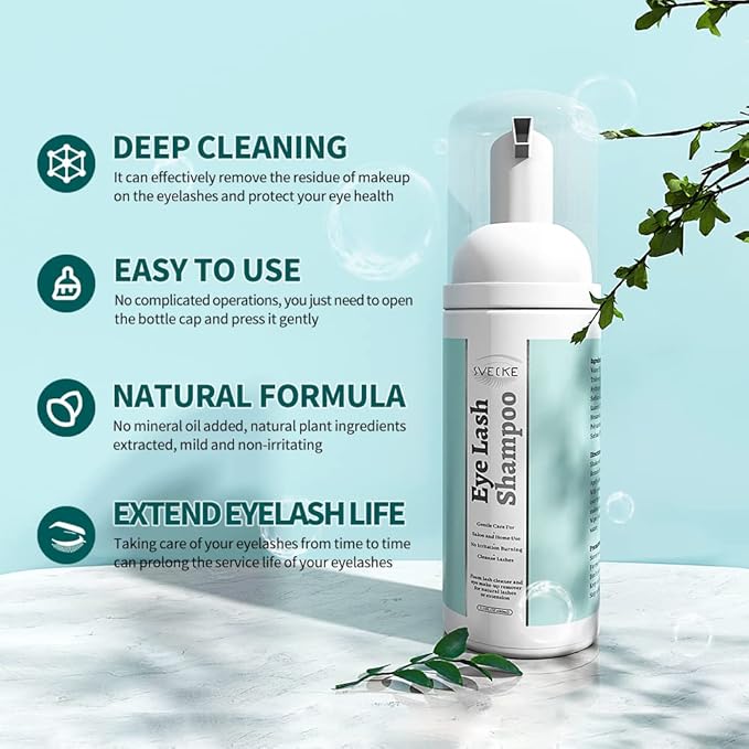 Eyelash Extension Shampoo & Brush Lash Eyelid Foam Cleanser Paraben & Sulfate Free 100% Safe for Natural Lashes Non-Irritating Perfect for Salon and Home Use 2 fl.oz