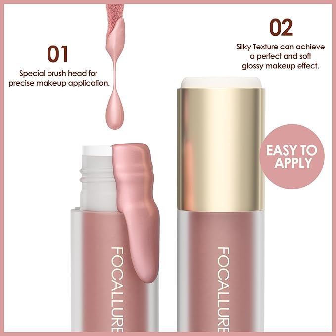 FOCALLURE Shimmer Liquid Highlighter, Smooth Cream Formula and Non-greasy Finish,Delivers a Natural Glow, Long Lasting Illuminator Highlighter Face Enhancing Makeup,Vibrations