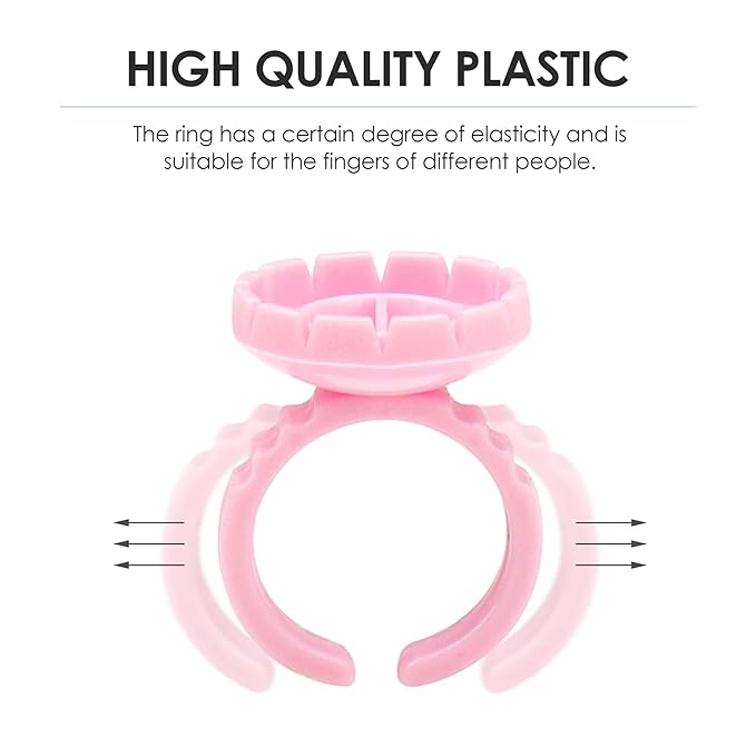100 Pieces Lash Glue Rings, 2 in 1 Holder Open Ring(Simple Packaging)-(Pink Heart Shape)