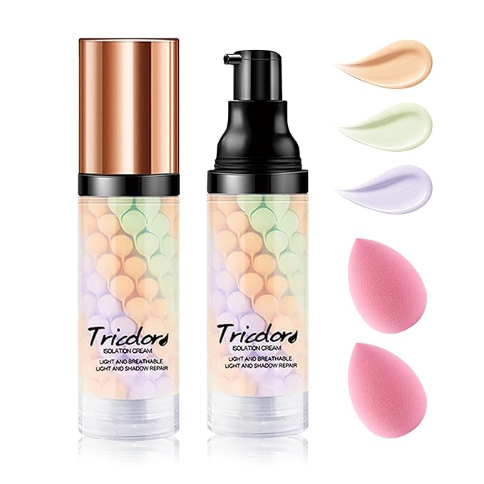 2PCS One Step Color Corrector,Moisturizing Primer for Face Before Makeup,Oil Control Primer Face Makeup,Skin Tone Correcting Makeup Primer Isolation Cream with 2 Makeup Sponges