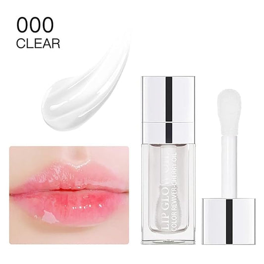 Hydrating Lip Glow Oil, Lip Oil Gloss Transparent Toot Tinted Nourishing Long Lasting Repairing Lightening Lip Lines (CLEAR) 0.2 OZ