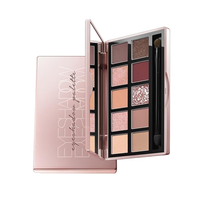 10 In 1 Color Eyeshadow Palette, Matte, Shimmer, Glitter Pigment Eye Shadow Blush Makeup Pallete, Neutral Nudes Pink Eye Makeup Palette with Mirror, 01.Sunset
