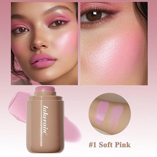 Cream Blush stick, Natural-Looking Matte Finish Makeup Blush stick, Hydrating Long Lasting Lightweight Blendable Blush for cheeks (#1 Soft Pink, 1 PC)