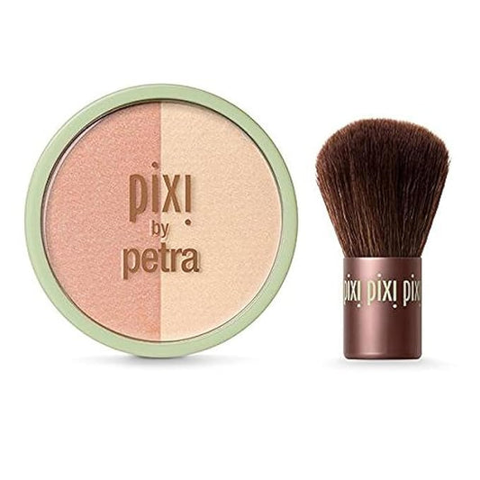 Pixi Beauty Blush Duo + Kabuki Peach Honey |Blush and Highlighter in One | 10.21 g / 0.36 oz
