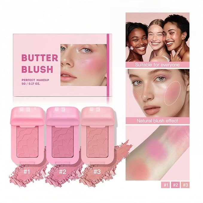 5 Color Powder Blush, Embossed Butter Blush, Matte Powder Makeup Blush for Cheeks